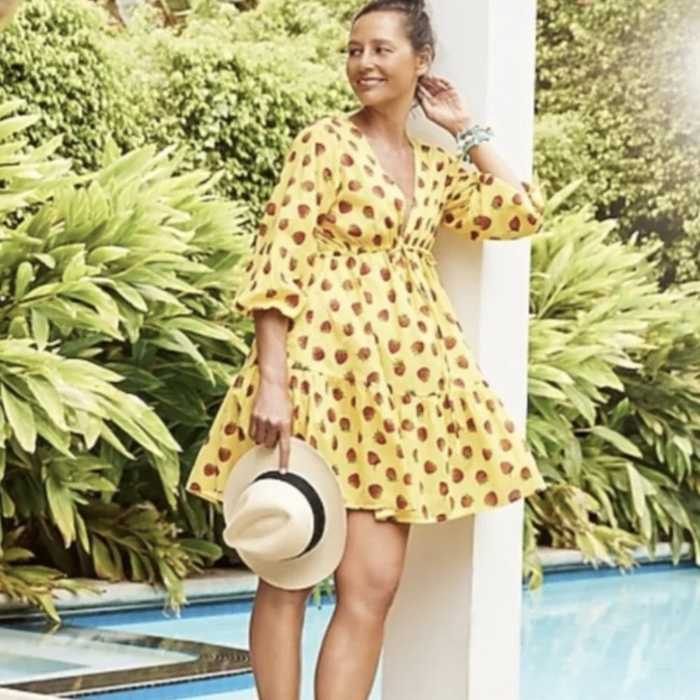J. Crew Edie Parker Cover-up Dress, Size Small, Like New Yellow Strawberry - Picture 4 of 8